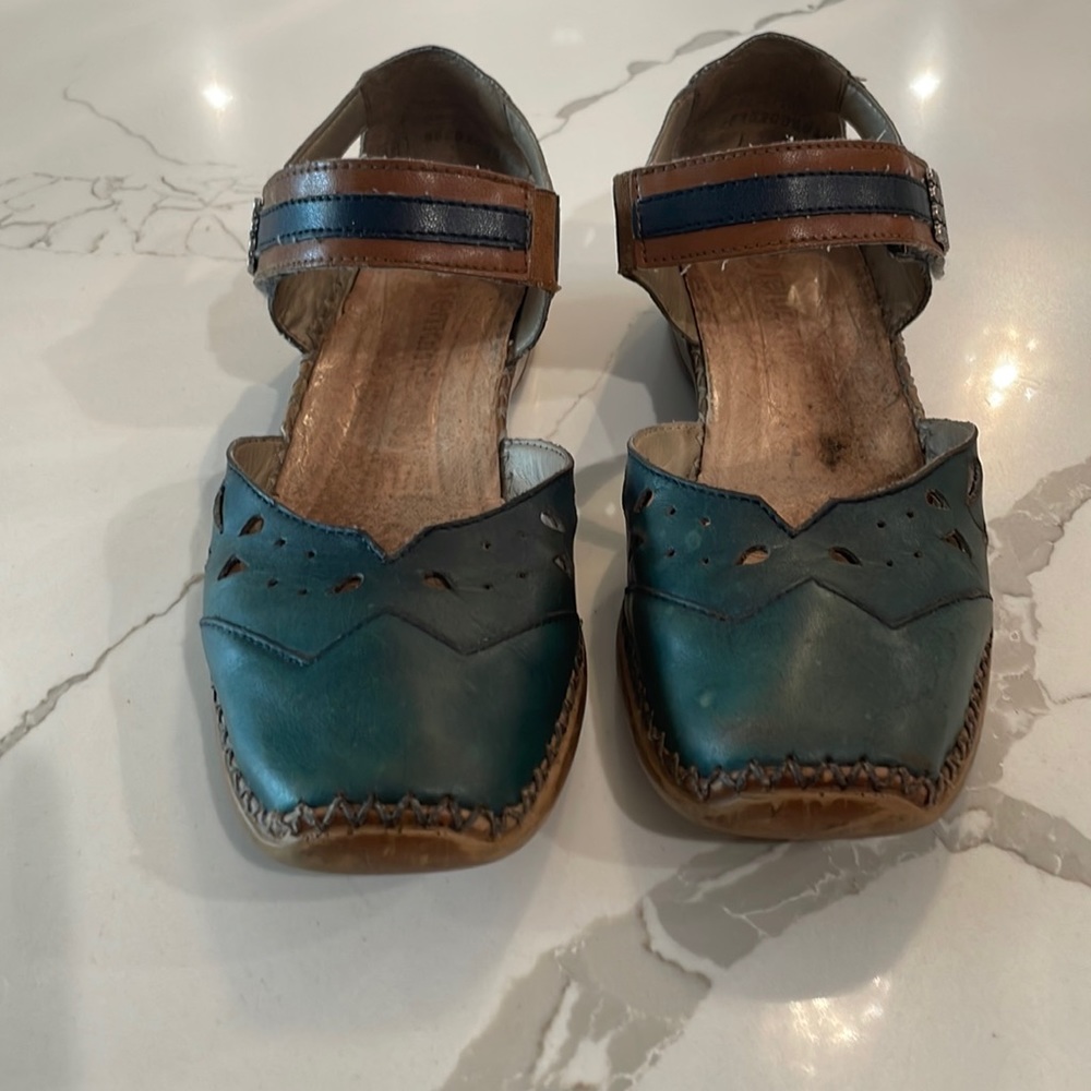 Ramonte Leather Snap Strap Slip On Flat Shoe